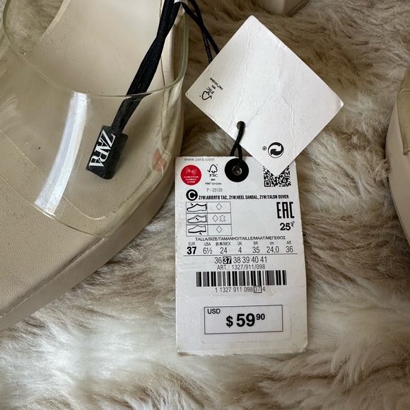 Zara Women's Beige Platform Mules with Clear Strap Size 6.5 - Picture 3 of 3
